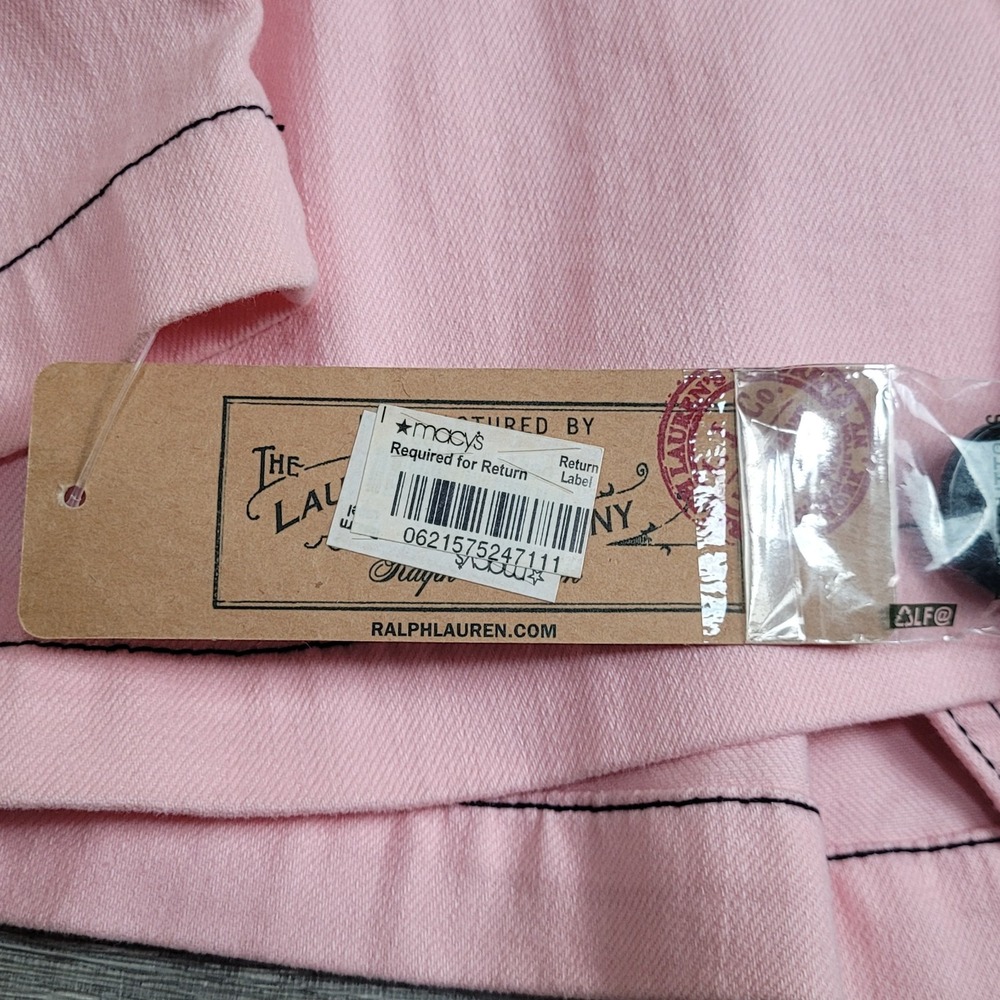 🌸NWT Lauren Jeans Co. Jacket Womens XL Peony Pink Denim Double Breasted Belted - Picture 9 of 16